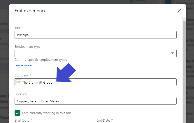 Screenshot of adding company